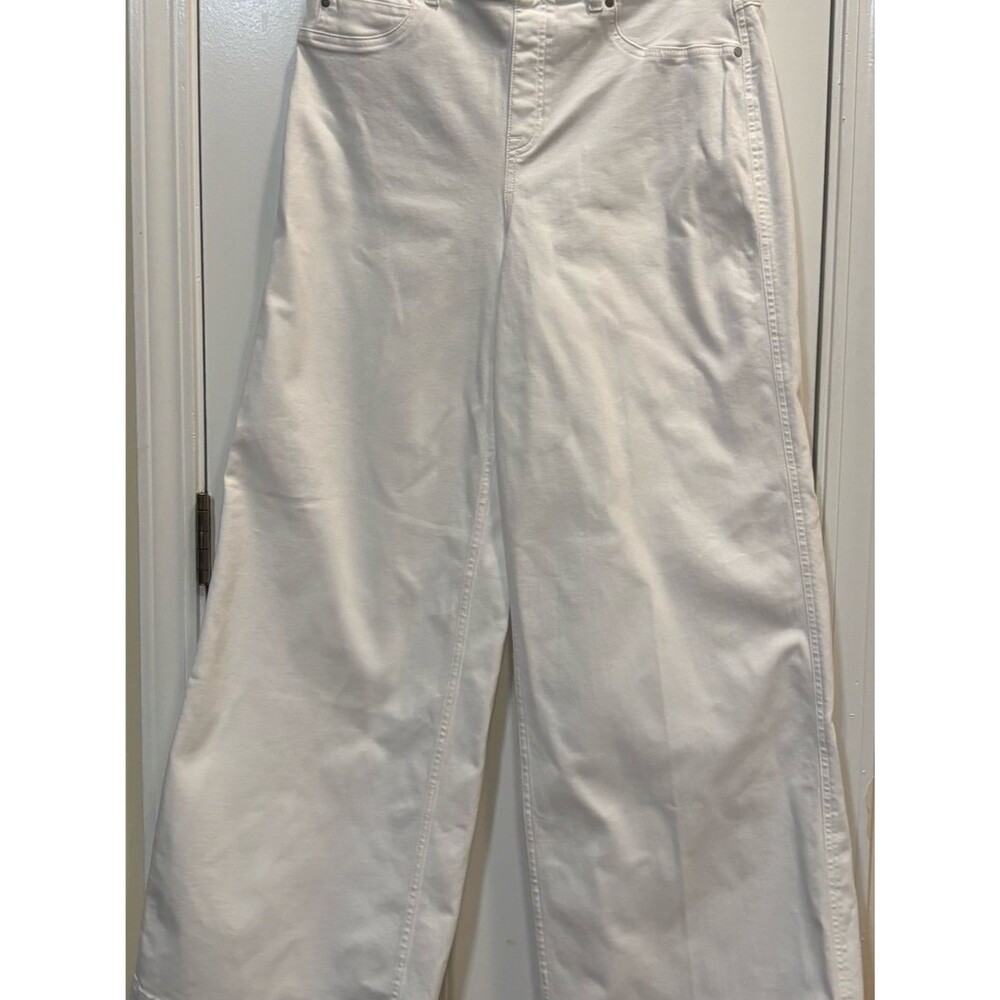 SPANX White Wide Leg Jeans High Rise Stretch Denim Pants Large Coastal Chic Luxe - Picture 4 of 9